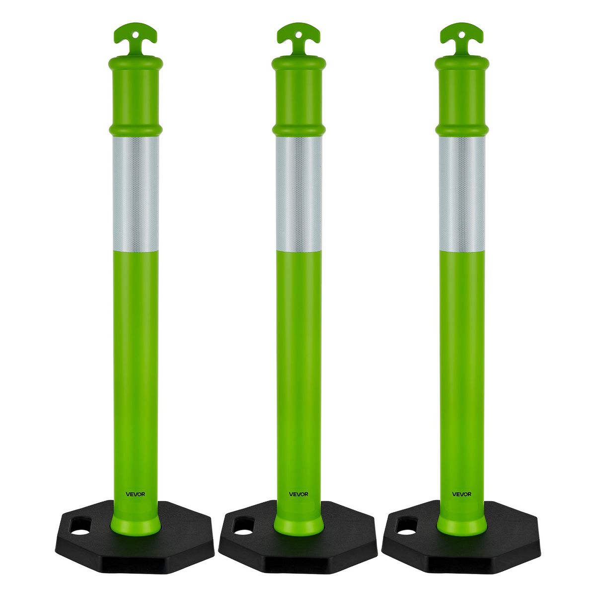 3 Pack Traffic Delineator Posts, 48 Inches Traffic Safety Cones With Weighted Base And Reflective Strips, Heavy Duty Delineator Posts For Construction Site, Parking Lot, Crowd Control, Green_maomaolike.com