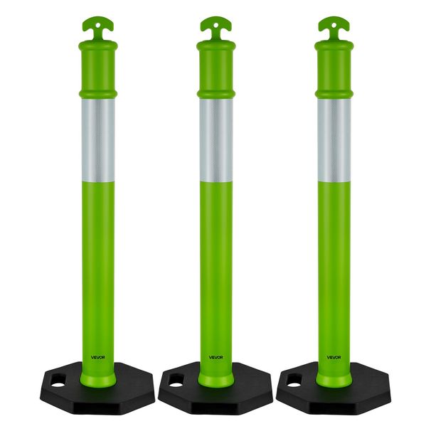 3 Pack Traffic Delineator Posts, 48 Inches Traffic Safety Cones With Weighted Base And Reflective Strips, Heavy Duty Delineator Posts For Construction Site, Parking Lot, Crowd Control, Green_maomaolike.com