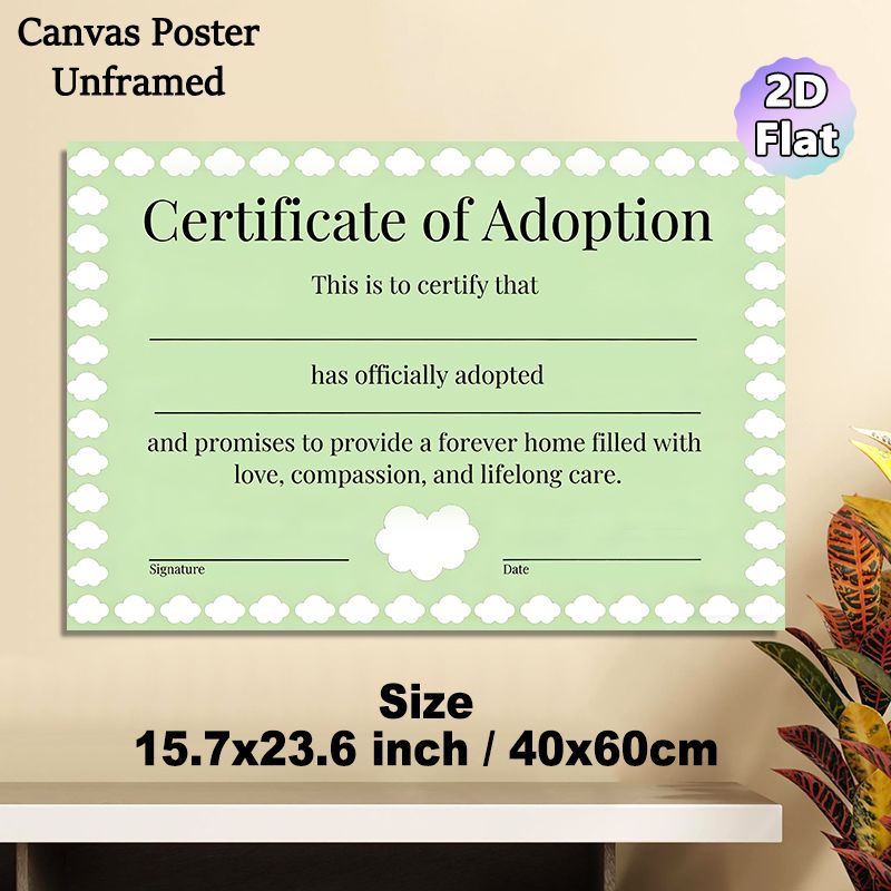 Adoption Certificate Painting Poster, Pastel-toned Cloud-bordered Certificate Poster, Heartfelt Keepsake For Commemorating Adoption, Suitable For Home_maomaolike.com