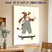 Cool Skateboarding Cow Painting Poster, Playful Cartoon Style Poster, Whimsical Design Of Cow In Overalls Holding Milk Bottle On Skateboard, Ideal For_maomaolike.com