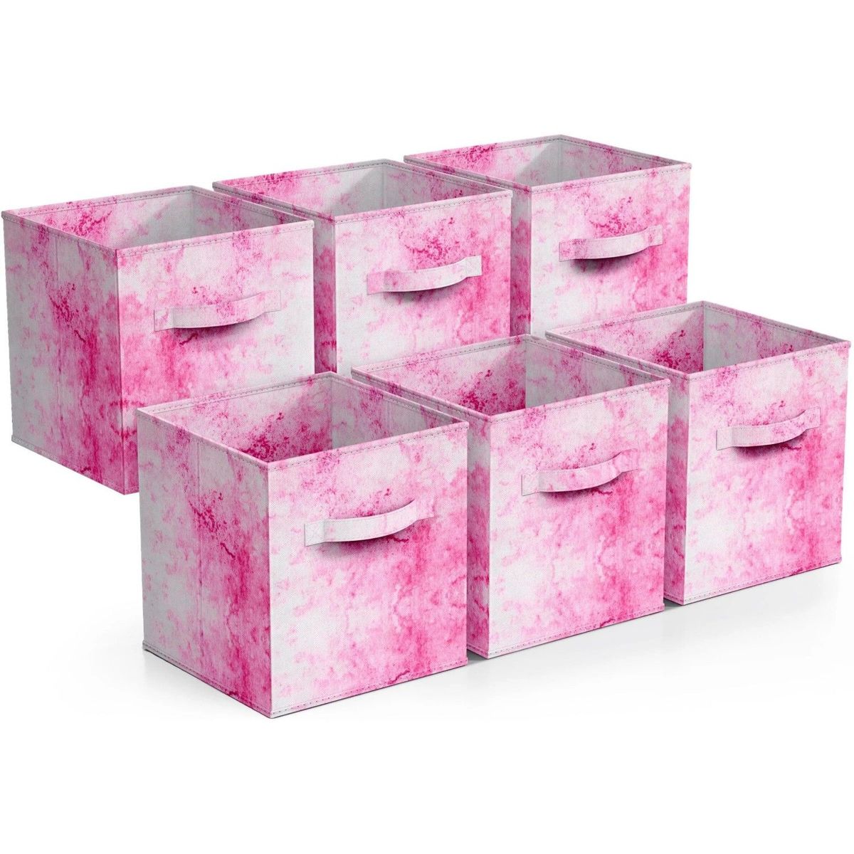 Colorful Cube Storage Bins, Set Of 6 Foldable Collapsible Storage Box With Handles, 11" Fabric Storage Cubes Organizers For Shelves, Pink_maomaolike.com
