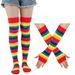 Unisex Holiday party set Colorful stockings over the knee stockings Party Rainbow stockings gloves colorful striped socks_maomaolike.com