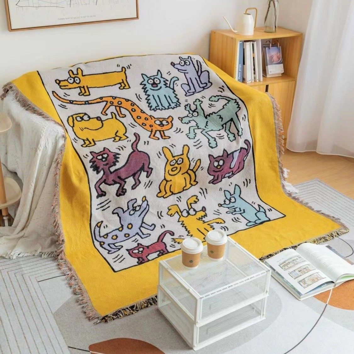 New Style Graffiti Camping Decorative Living Room Sofa Single Seat Cotton Thread Blanket_maomaolike.com