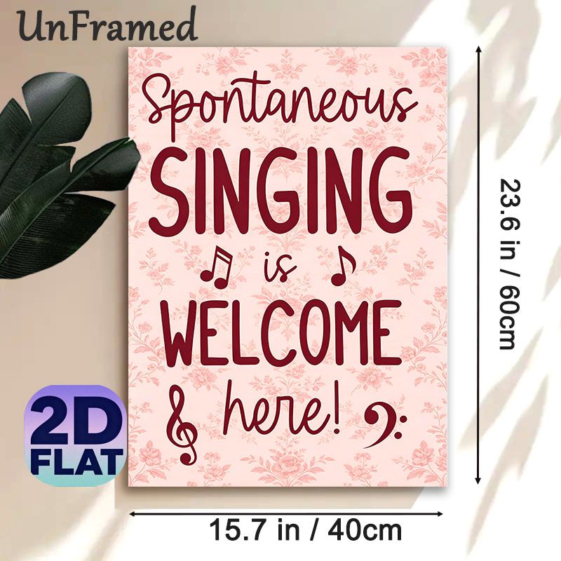 Spontaneous Singing Slogan Painting Poster, Blush Pink Floral Pattern Poster, Warm Cheerful Musical-themed Decor, Ideal For Living Room, Music Room_maomaolike.com
