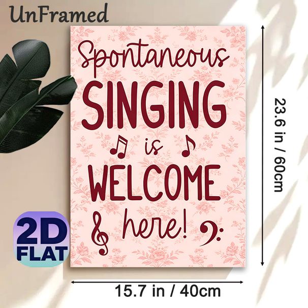 Spontaneous Singing Slogan Painting Poster, Blush Pink Floral Pattern Poster, Warm Cheerful Musical-themed Decor, Ideal For Living Room, Music Room_maomaolike.com