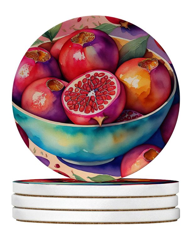 Colorful Pomegranates Large Sandstone Coasters Pack Of 4 Absorbent Round Coasters Decor Gifts For Men Or Women, 4 In, Multicolor_maomaolike.com