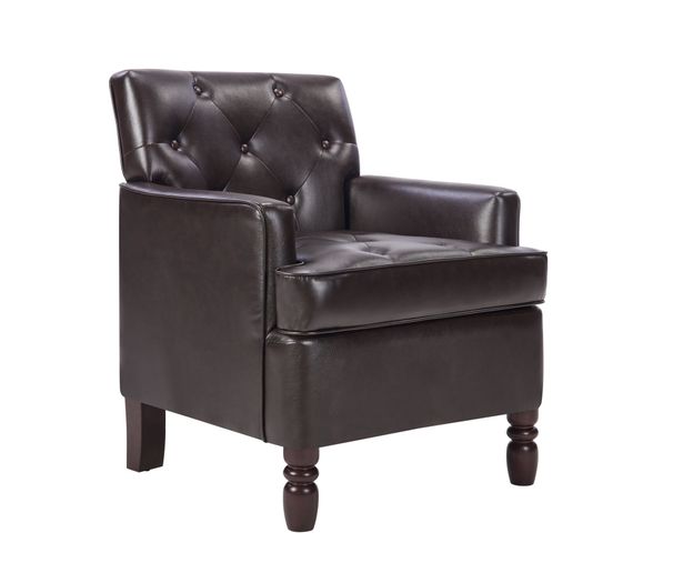 Leather Armchair With Rivet Decoration Single Sofa Accent Chair For Living Room-Brown_maomaolike.com