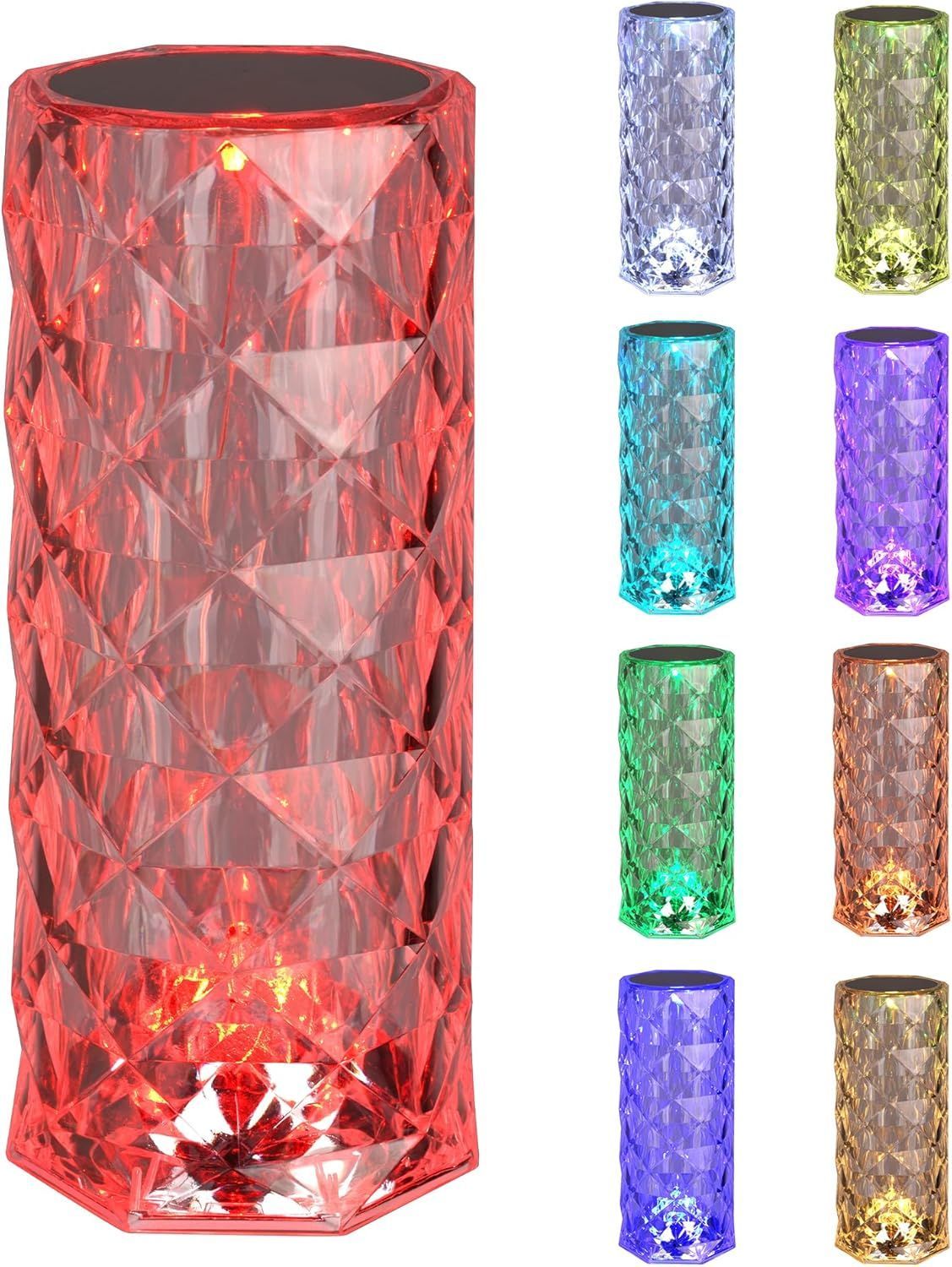 16-Color RGB Portable Prismatic Table Lamp, Rechargeable Cordless Crystal Night Light, Dimmable, 8.5" H, Clear Acrylic_maomaolike.com