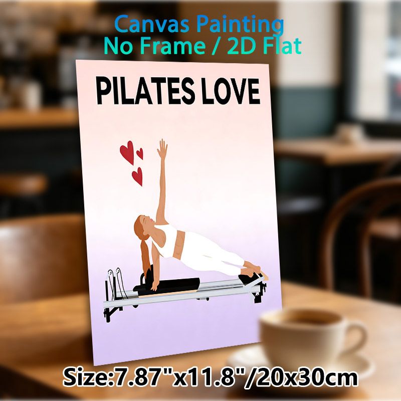 Pilates Themed Painting Poster, Soft-toned Minimalist Woman Doing Pilates On Reformer With Hearts Poster, Fitness-inspired Decor Ideal For Home Gym Or_maomaolike.com