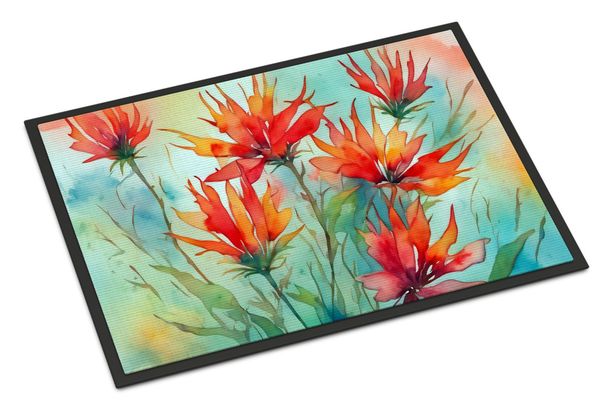 Wyoming Indian Paintbrush In Watercolor Doormat Front Door Mat Indoor Outdoor Rugs For Entryway, Non Slip Washable Low Pile, 24H X 36W_maomaolike.com