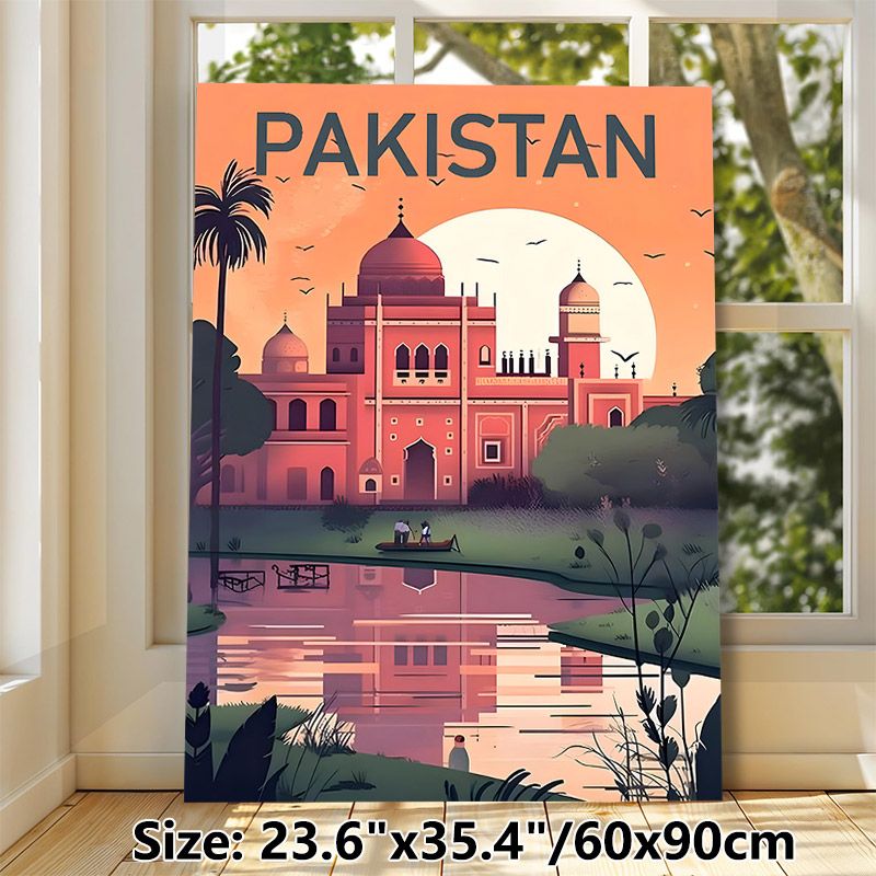 Pakistan Landmark Scenery Painting Poster, Warm-toned Retro Illustrated Poster, Travel-inspired Wall Decor Ideal For Living Room, Bedroom Or Study_maomaolike.com