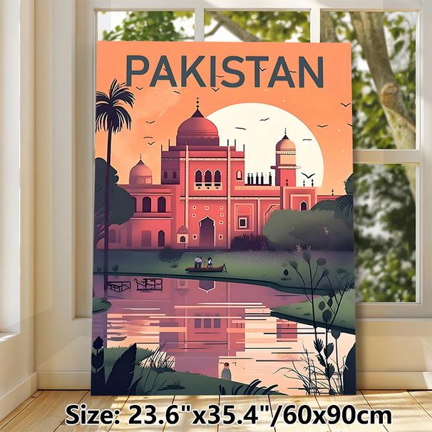 Pakistan Landmark Scenery Painting Poster, Warm-toned Retro Illustrated Poster, Travel-inspired Wall Decor Ideal For Living Room, Bedroom Or Study_maomaolike.com