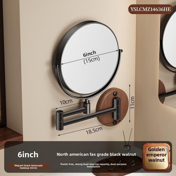 Punch-Free Walnut Bathroom Makeup Mirror, Folding Wall-Mounted Beauty Mirror For Home Use, Hotel Bathroom Mirror_maomaolike.com