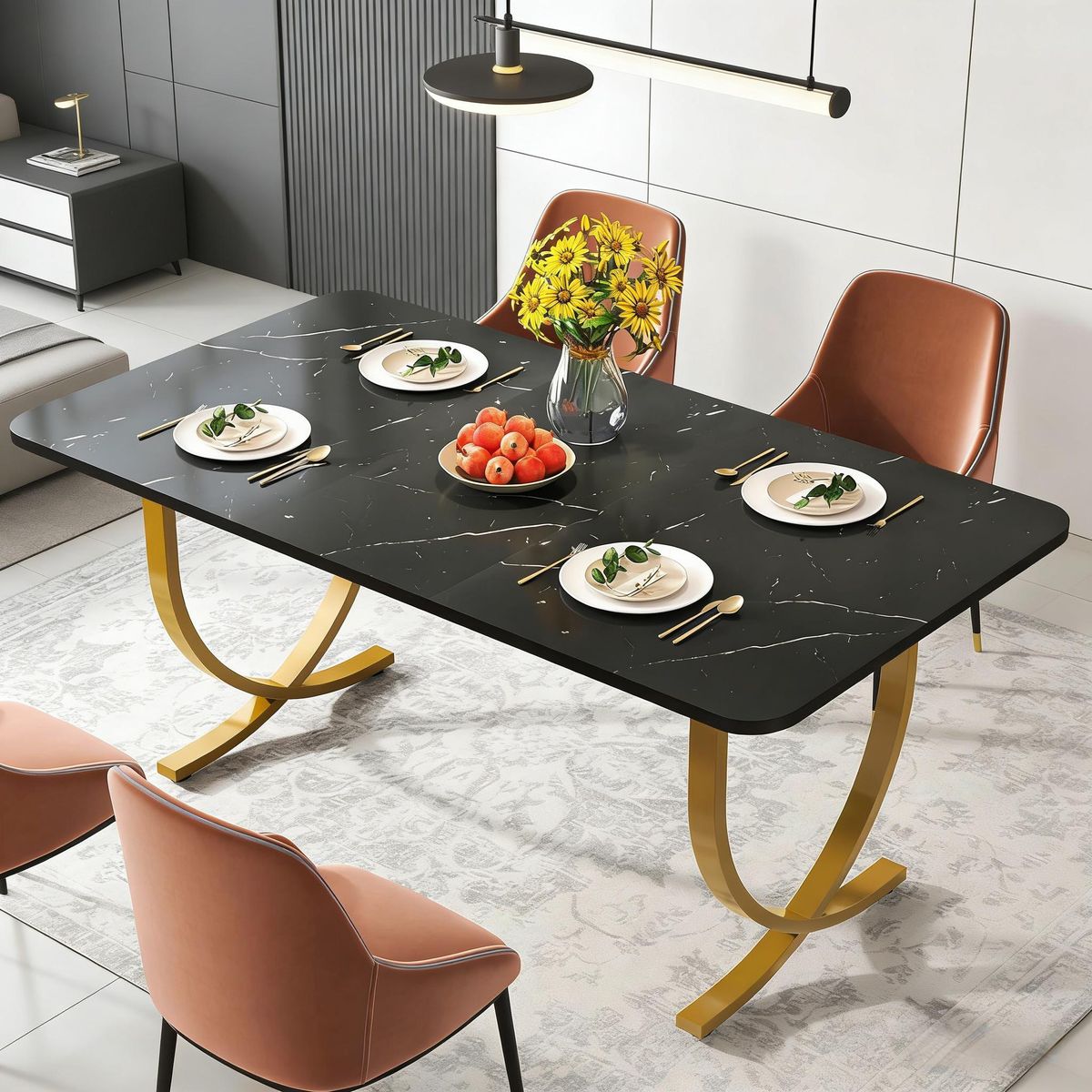 Modern Dining Table Kitchen Table With Marble Table Top_maomaolike.com