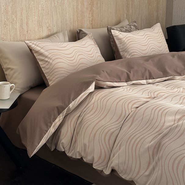 Wholesale INS Simple Curved Line Pure Four-Piece Nordic Style Apartment Homestay Full Yarn-Dyed Washed Cotton 4-Piece Set_maomaolike.com