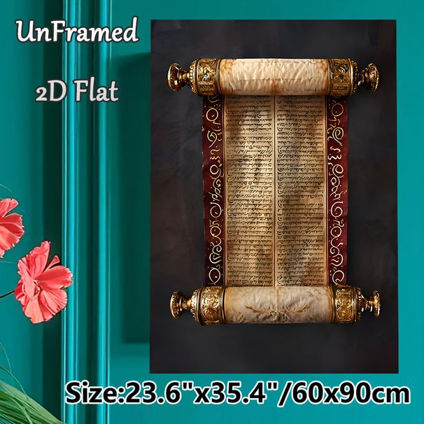 Ancient Scroll Painting Poster, Vintage Aged Scroll With Elaborate Ancient Script Poster, Brings Classic Historical Charm, Suitable For Study, Home_maomaolike.com