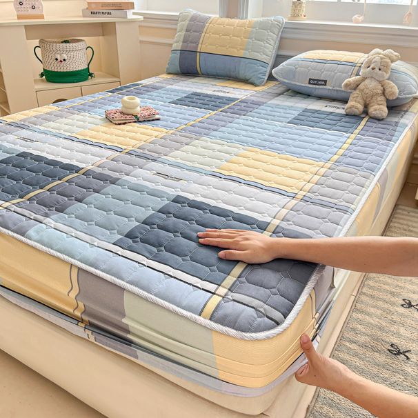 Pure Fitted Single Piece Full Cotton Thickened Quilted Children's Mattress Protector Non-Slip Dirt-Proof Sheet Bed Cover_maomaolike.com