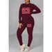 Women's Clothing Large size fat woman autumn and winter women's clothing printed personality casual two piece suit_maomaolike.com