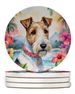 Fox Terrier Luau Large Sandstone Coasters Pack Of 4 Absorbent Round Coasters Decor Gifts For Men Or Women, 4 In, Multicolor_maomaolike.com