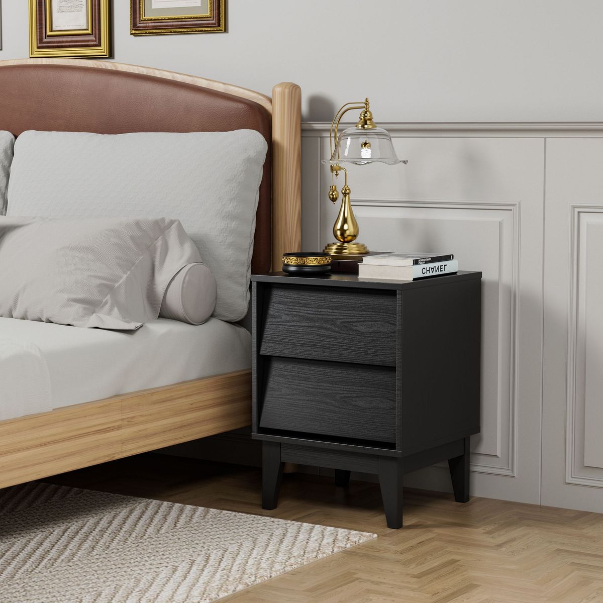2 Set Nightstands Features Vintage-style And Bevel Design, Made Of MDF, Mid Century Modern Nightstand, Night Stand For Bedroom_maomaolike.com