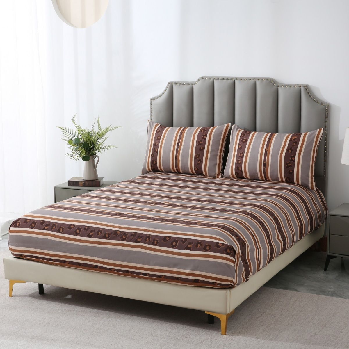 Tribal Striped Leopard Print Cover Polyester Skin Friendly Bed Mattress Protector Fitted Sheet_maomaolike.com