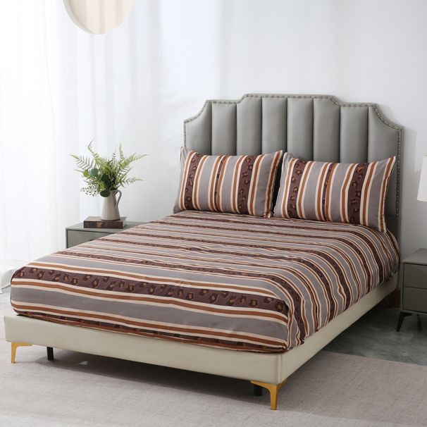 Tribal Striped Leopard Print Cover Polyester Skin Friendly Bed Mattress Protector Fitted Sheet_maomaolike.com