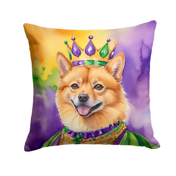 Finnish Spitz King Of Mardi Gras Throw Pillow Machine Washable, Indoor Outdoor Decorative Pillow For Couch, Bed Or Patio, 14Hx14W_maomaolike.com