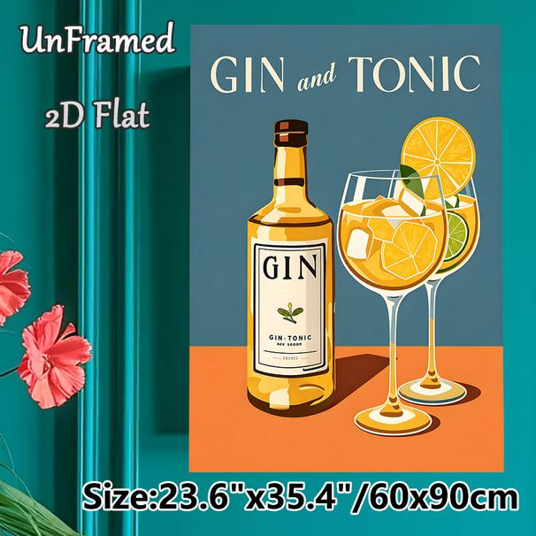 Gin And Tonic Themed Painting Poster, Vibrant Retro Cocktail Illustration Poster, Elegant Wall Decor Ideal For Bars, Dining Rooms And Home_maomaolike.com