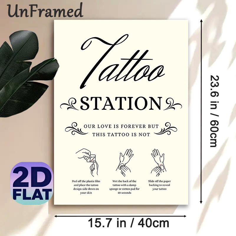 Tattoo Station Painting Poster, Vintage Typographic & Line-art Instructional Poster, Clear Temporary Tattoo Application Guide, Ideal For Wedding_maomaolike.com