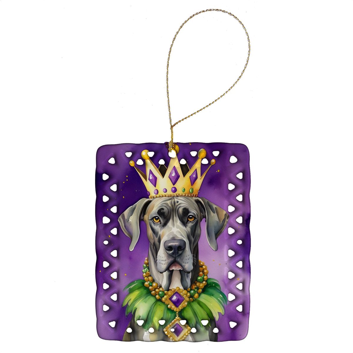 Great Dane King Of Mardi Gras Porcelain Ornament Christmas Tree Hanging Decorations For Home Christmas Holiday, Rectangle, Gift, Multicolor_maomaolike.com