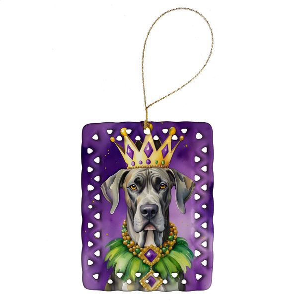Great Dane King Of Mardi Gras Porcelain Ornament Christmas Tree Hanging Decorations For Home Christmas Holiday, Rectangle, Gift, Multicolor_maomaolike.com