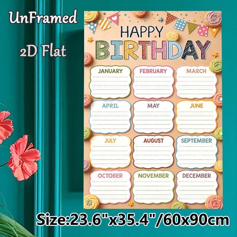 Birthday Tracker Painting Poster, Colorful Playful Birthday-themed Poster, Practical Design To Record Monthly Birthdays, Suitable For Office, Home And_maomaolike.com