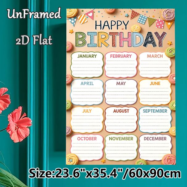 Birthday Tracker Painting Poster, Colorful Playful Birthday-themed Poster, Practical Design To Record Monthly Birthdays, Suitable For Office, Home And_maomaolike.com