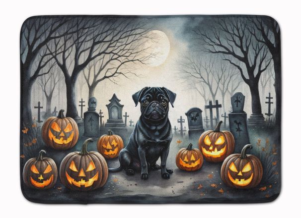 Black Pug Spooky Halloween Memory Foam Kitchen Mat Machine Washable Anti-Fatigue Mat Cushion Comfort Bath Mat Or Kitchen Rug_maomaolike.com