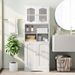 58.5 Inch Freestanding Linen Bathroom Storage Cabinet With Frost Glass Doors_maomaolike.com