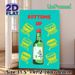 Soju & Traditional Drum Themed Painting Poster, Vibrant Retro Graphic Poster, Festive Design With "Bottoms Up" Text, Ideal For Home Bar, Dining Area_maomaolike.com