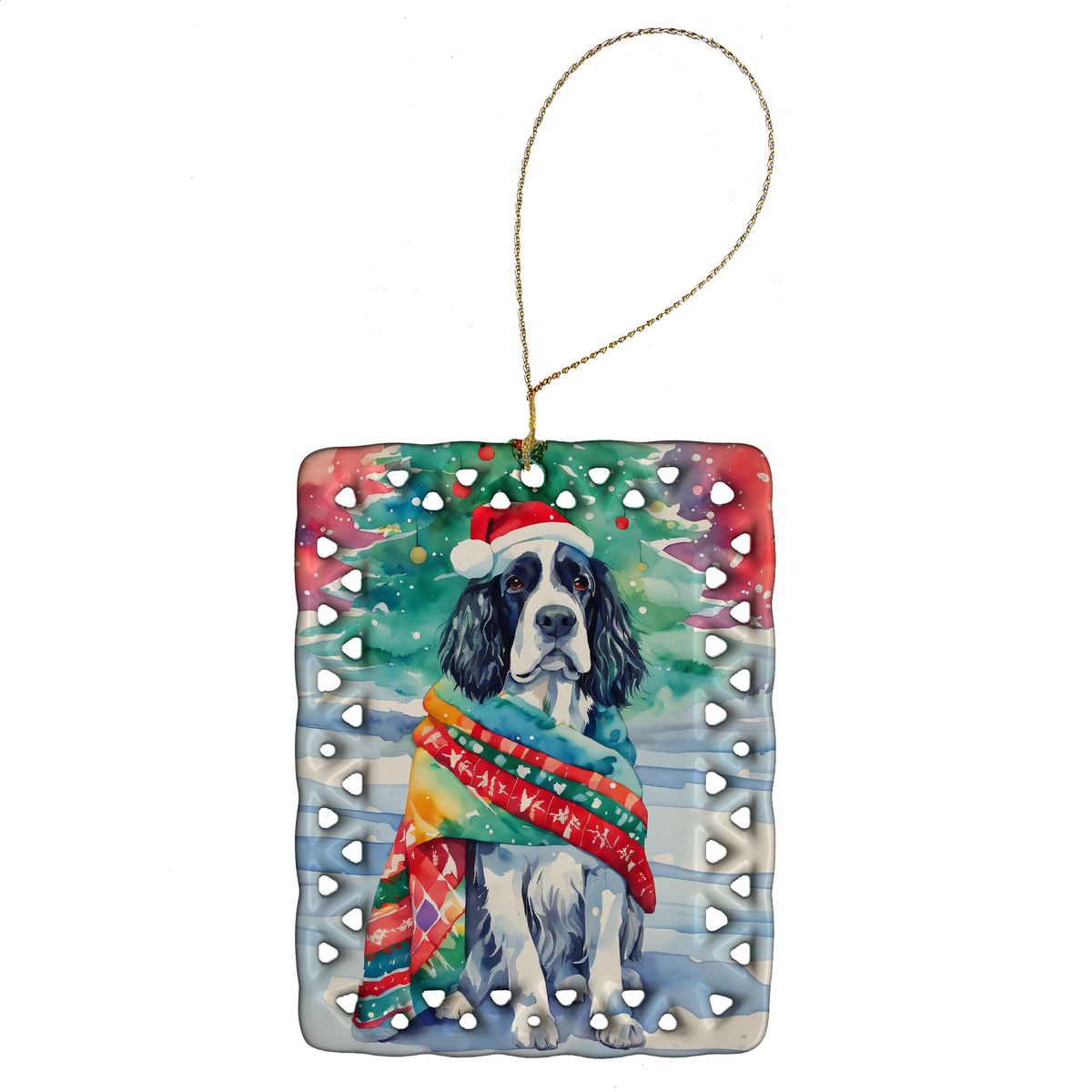 English Springer Spaniel Christmas Porcelain Ornament Christmas Tree Hanging Decorations For Home Christmas Holiday, Rectangle, Gift, Multicolor_maomaolike.com