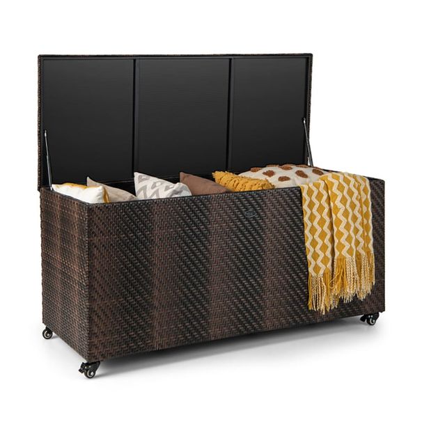 96 Gallon PE Wicker Outdoor Storage Box With 4 Wheels_maomaolike.com