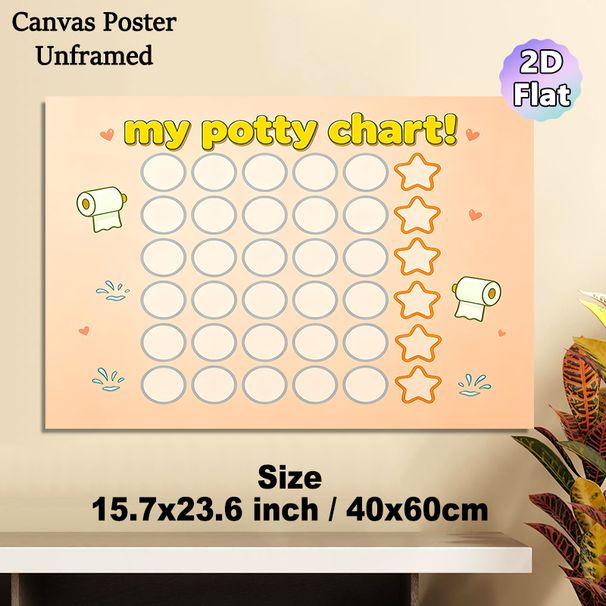 Potty Training Reward Chart Painting Poster, Cute Cartoon Style Poster, Features Blank Circles And Stars To Track Potty Training Progress, Suitable_maomaolike.com