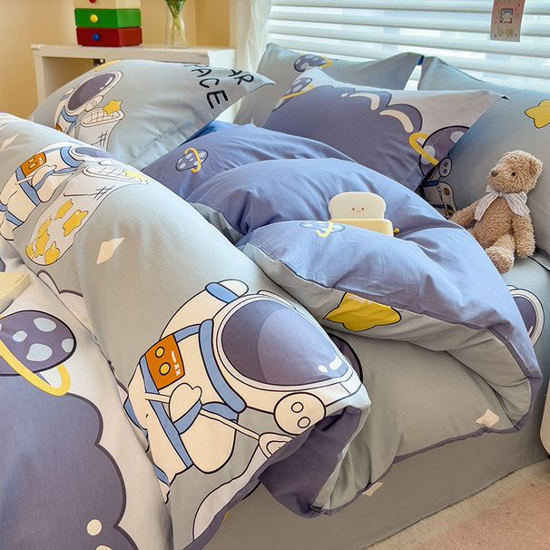 New Airbrushed Fabric Pure Cotton Printed Four-Piece Astronaut Cartoon Boys Bedding Set Wholesale_maomaolike.com