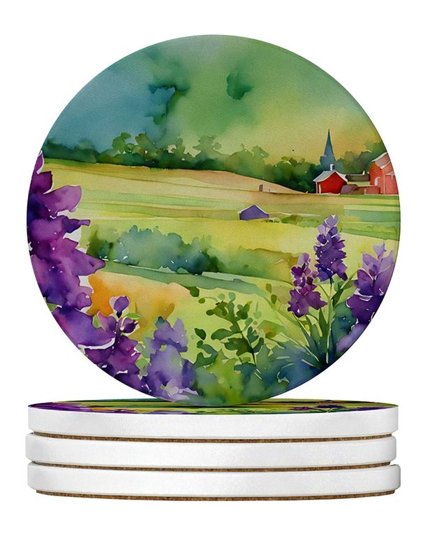 New Jersey Violet In Watercolor Large Sandstone Coasters Pack Of 4 Absorbent Round Coasters Decor Gifts For Men Or Women, 4 In, Multicolor_maomaolike.com