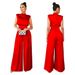 Women's fashion wide leg pants solid color high collar sleeveless waist jumpsuit_maomaolike.com