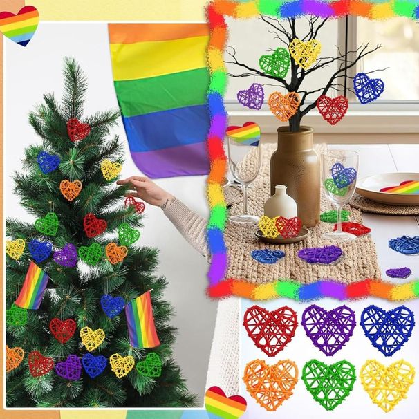 48Pcs Colorful Wicker Rattan Balls Round Heart Shaped Rattan Balls Rainbow Vase Bowl Fillers Aromatherapy Decorative Ball For Table Centerpieces Pride Party Decoration Home Wedding Decor_maomaolike.com