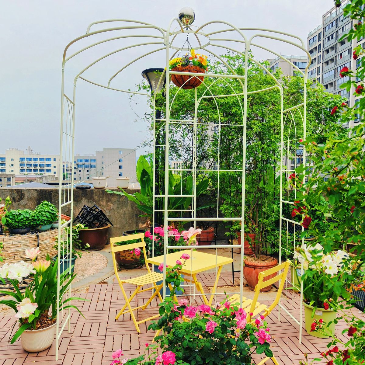 Metal Garden Arch Iron Garden Arbors Gazebo Dia81.3'' X 114.2'' High Birdcage Shape Pergola Pavilion For Wedding Ceremony Outdoor_maomaolike.com
