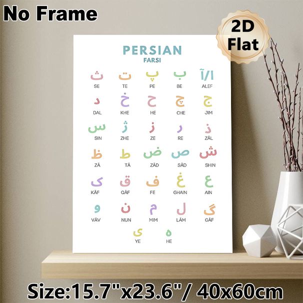 Persian Farsi Alphabet Painting Poster, Soft Pastel Colored Educational Poster, Clear Letter Reference To Learn Persian Script, Suitable For Language_maomaolike.com