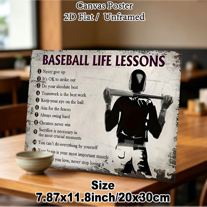 Baseball Life Lessons Painting Poster, Vintage Distressed Style Poster, Inspirational Motivational Quotes With Baseball Player Silhouette, Suitable_maomaolike.com