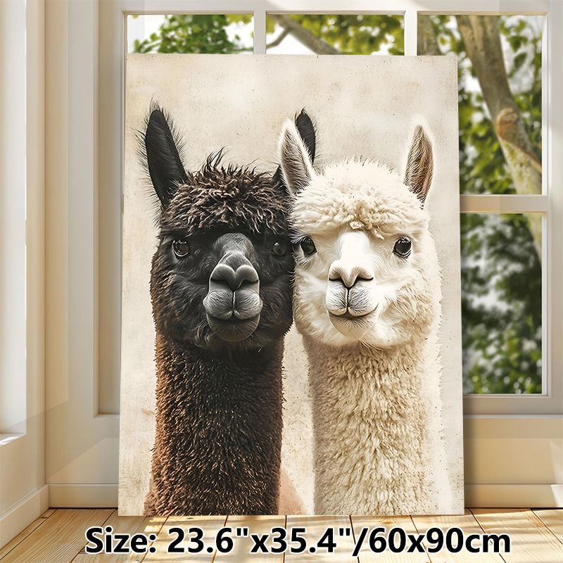 Alpaca Themed Painting Poster, Warm-toned Realistic Cute Alpaca Pair Scene Poster, Charming Animal Artwork Ideal For Living Room, Bedroom And Office_maomaolike.com