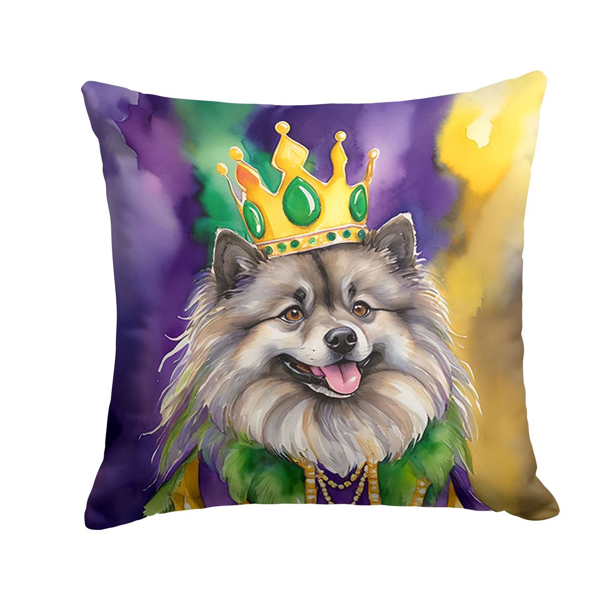 Keeshond King Of Mardi Gras Throw Pillow Machine Washable, Indoor Outdoor Decorative Pillow For Couch, Bed Or Patio, 14Hx14W_maomaolike.com