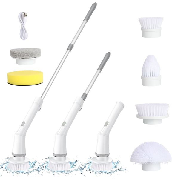 IAGREEA Shower Scrubber With 6 Replaceable Brush Heads, IPX6 Waterproof Cordless Power Cleaning Brush With Adjustable Extension Handle, 45°rotating Brush Shaft, And 2-speed Shower Cleaner For Cleaning_maomaolike.com