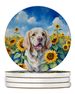 Clumber Spaniel In Sunflowers Large Sandstone Coasters Pack Of 4 Absorbent Round Coasters Decor Gifts For Men Or Women, 4 In, Multicolor_maomaolike.com